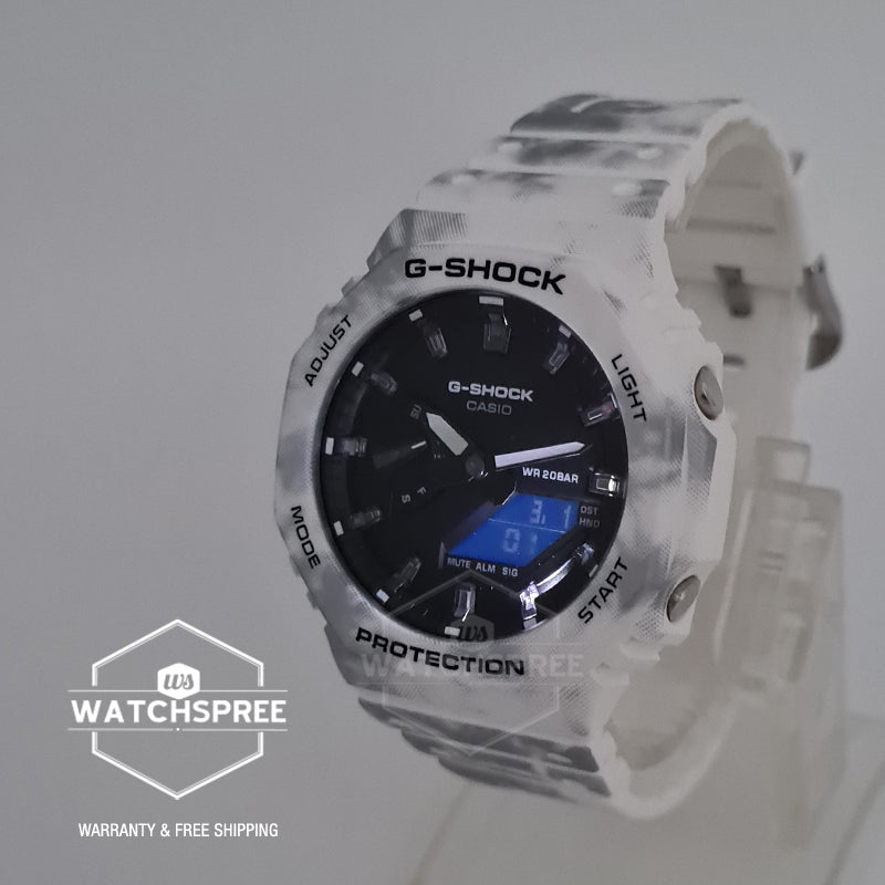 Casio G-Shock Frozen Forest Carbon Core Guard Structure White Camouflage Pattern Resin Band Watch GAE2100GC-7A GAE-2100GC-7A