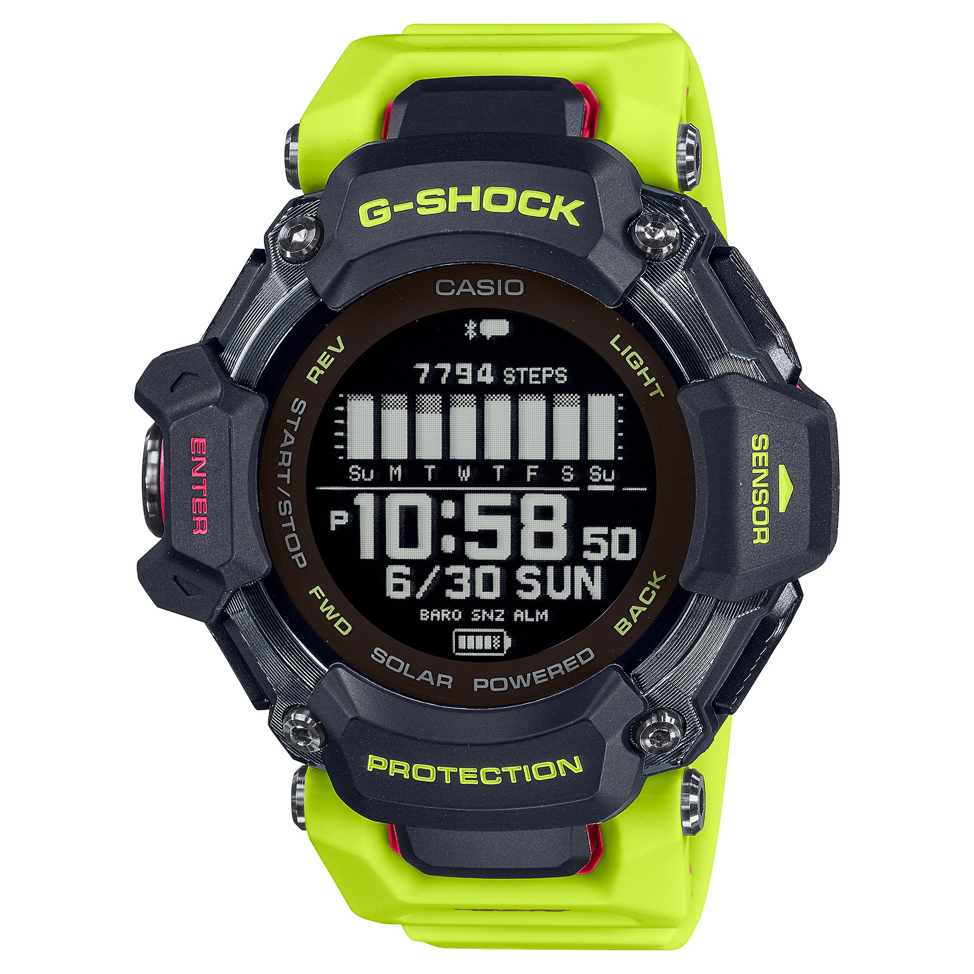 Casio G-Shock GBD-H2000 Lineup G-SQUAD Bluetooth® Tough Solar Multi-Sport Series Bio-Based Yellow Resin Band Watch GBDH2000-1A9 GBD-H2000-1A9