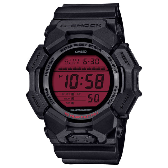 Casio G-Shock GD-010 Lineup Black and Bold Red Series Carbon Core Guard Structure Watch GD010BBR-1D GD-010BBR-1D GD-010BBR-1
