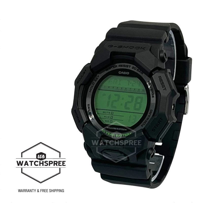 Casio G-Shock GD-010 Lineup Black And Electro Green Series Carbon Core Guard Structure Bio-Based Black Resin Band Watch GD010BEG-1D GD-010BEG-1D GD-010BEG-1