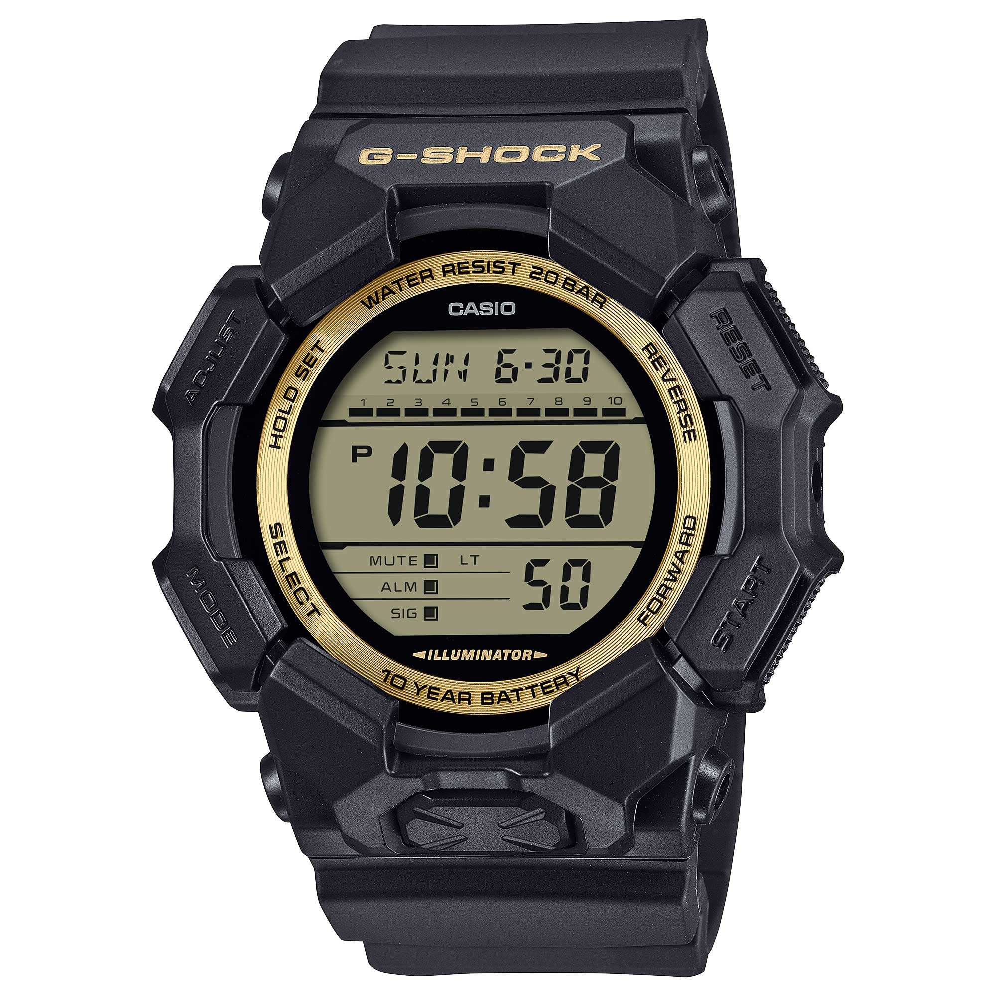 Casio G-Shock GD-010 Lineup Gold and Black Series Carbon Core Guard Structure Bio-Based Black Resin Band Watch GD010GB-1A9 GD-010GB-1A9
