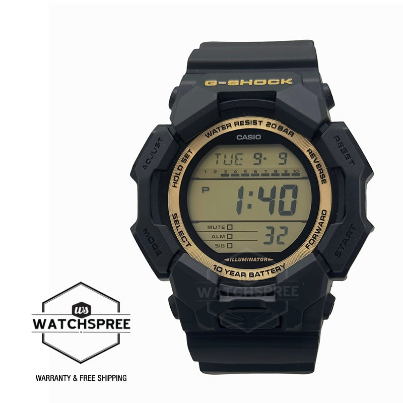 Casio G-Shock GD-010 Lineup Gold and Black Series Carbon Core Guard Structure Bio-Based Black Resin Band Watch GD010GB-1A9 GD-010GB-1A9