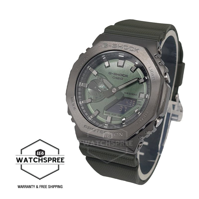 Casio G-Shock Standard-Bearer Metal-Clad Octagonal Green Resin Band Watch GM2100B-3A GM-2100B-3A