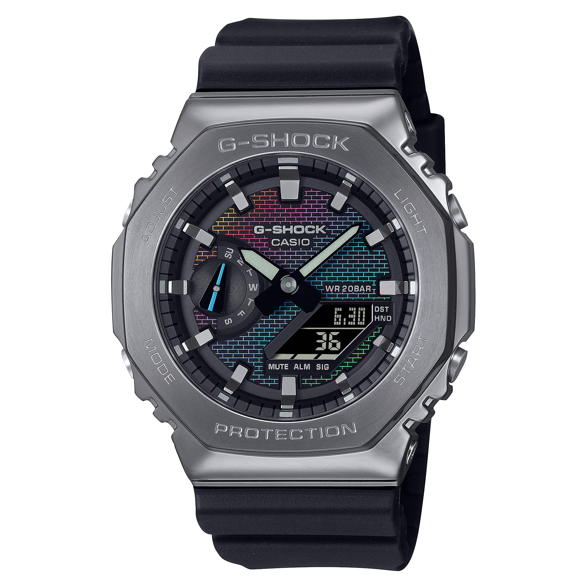 Casio G-Shock G-Steel GM-2100 Lineup Rainbow Brick Wall Series Bio-Based Black Resin Band Watch GM2100BRW-1A GM-2100BRW-1A