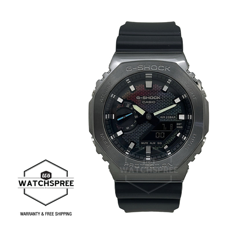 Casio G-Shock G-Steel GM-2100 Lineup Rainbow Brick Wall Series Bio-Based Black Resin Band Watch GM2100BRW-1A GM-2100BRW-1A