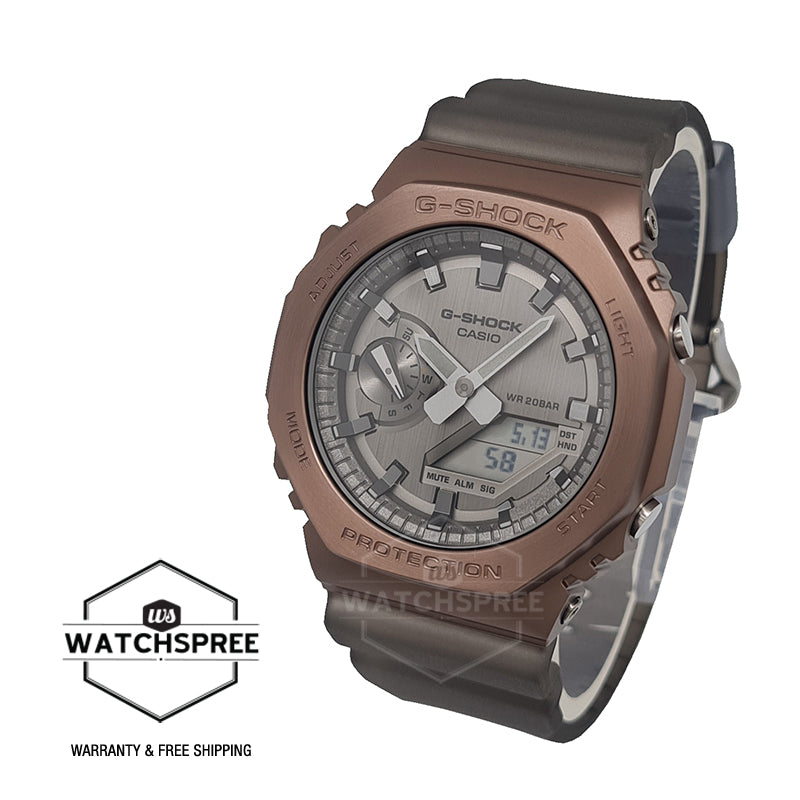 Casio G-Shock Special Colour Model Metal-Clad Octagonal Midnight Fog Series Brown Translucent Resin Band Watch GM2100MF-5A GM-2100MF-5A