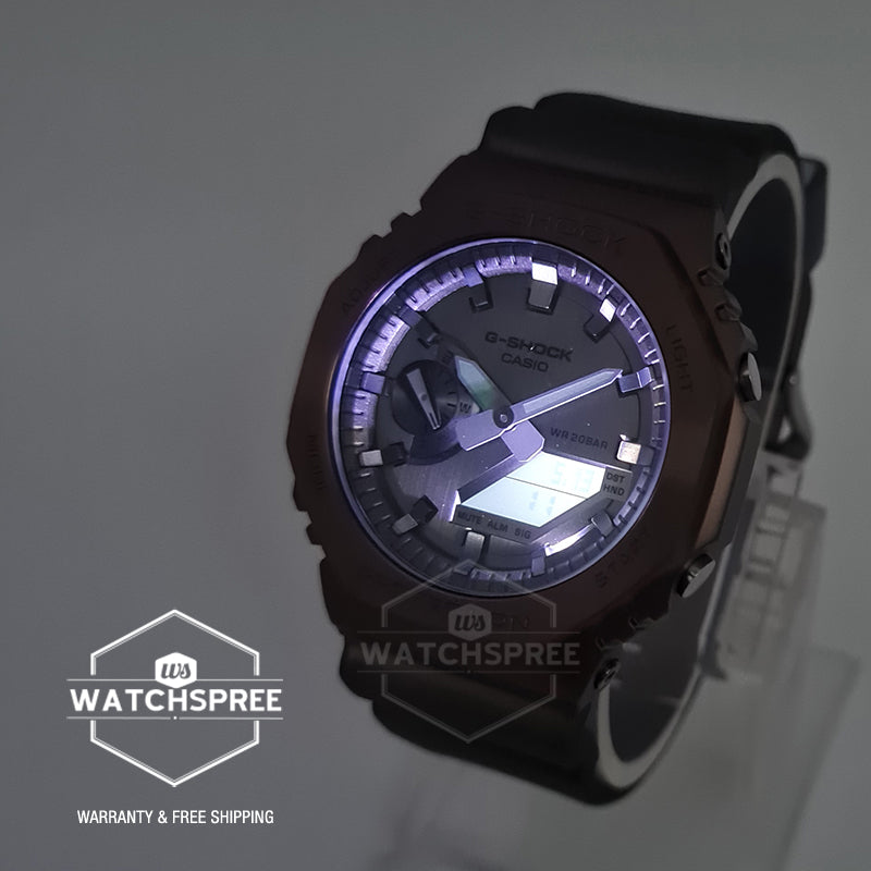 Casio G-Shock Special Colour Model Metal-Clad Octagonal Midnight Fog Series Brown Translucent Resin Band Watch GM2100MF-5A GM-2100MF-5A