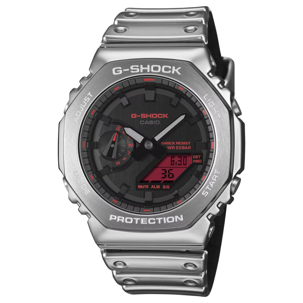 Casio G-Shock G-Steel GM-2100 Lineup Fine Metallic Series Silver Resin Band Watch GM2100YRA-8A GM-2100YRA-8A
