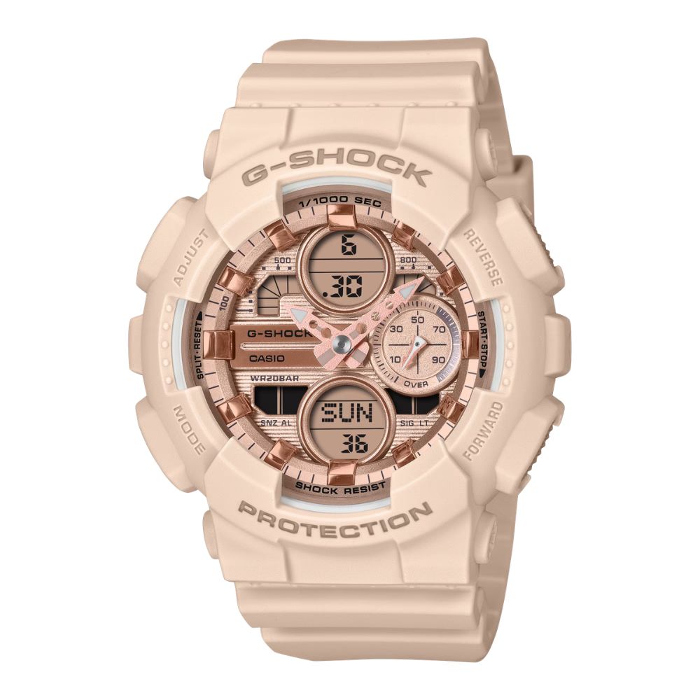 Casio G-Shock for Ladies' GA-140 Lineup Bio-Based Pink Beige Resin Band Watch GMAS140PG-4A GMA-S140PG-4A