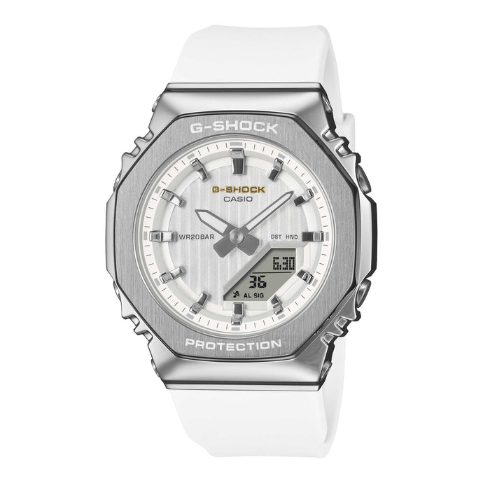 Casio G-Shock for Ladies' Precious Heart Seasonal Collection 2025 Octagonal Metal-Clad Bio-Based White Resin Band Watch GMS2110SH-7A GM-S2110SH-7A