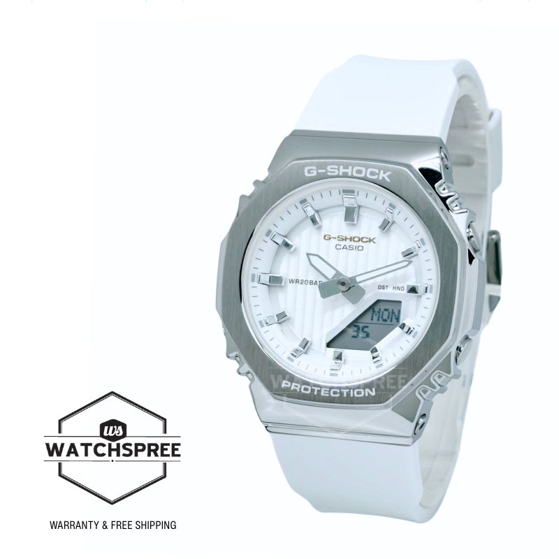 Casio G-Shock for Ladies' Precious Heart Seasonal Collection 2025 Octagonal Metal-Clad Bio-Based White Resin Band Watch GMS2110SH-7A GM-S2110SH-7A