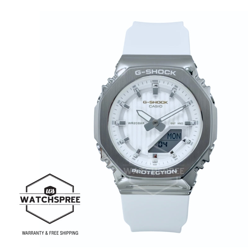 Casio G-Shock for Ladies' Precious Heart Seasonal Collection 2025 Octagonal Metal-Clad Bio-Based White Resin Band Watch GMS2110SH-7A GM-S2110SH-7A