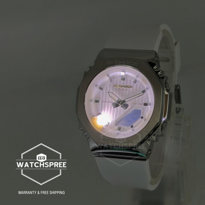 Casio G-Shock for Ladies' Precious Heart Seasonal Collection 2025 Octagonal Metal-Clad Bio-Based White Resin Band Watch GMS2110SH-7A GM-S2110SH-7A