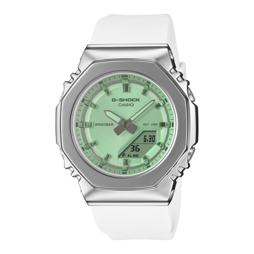 Casio G-Shock for Ladies' Summer Series Octagonal Metal-Clad Bio-Based White Resin Band Watch GMS2110SR-7A GM-S2110SR-7A