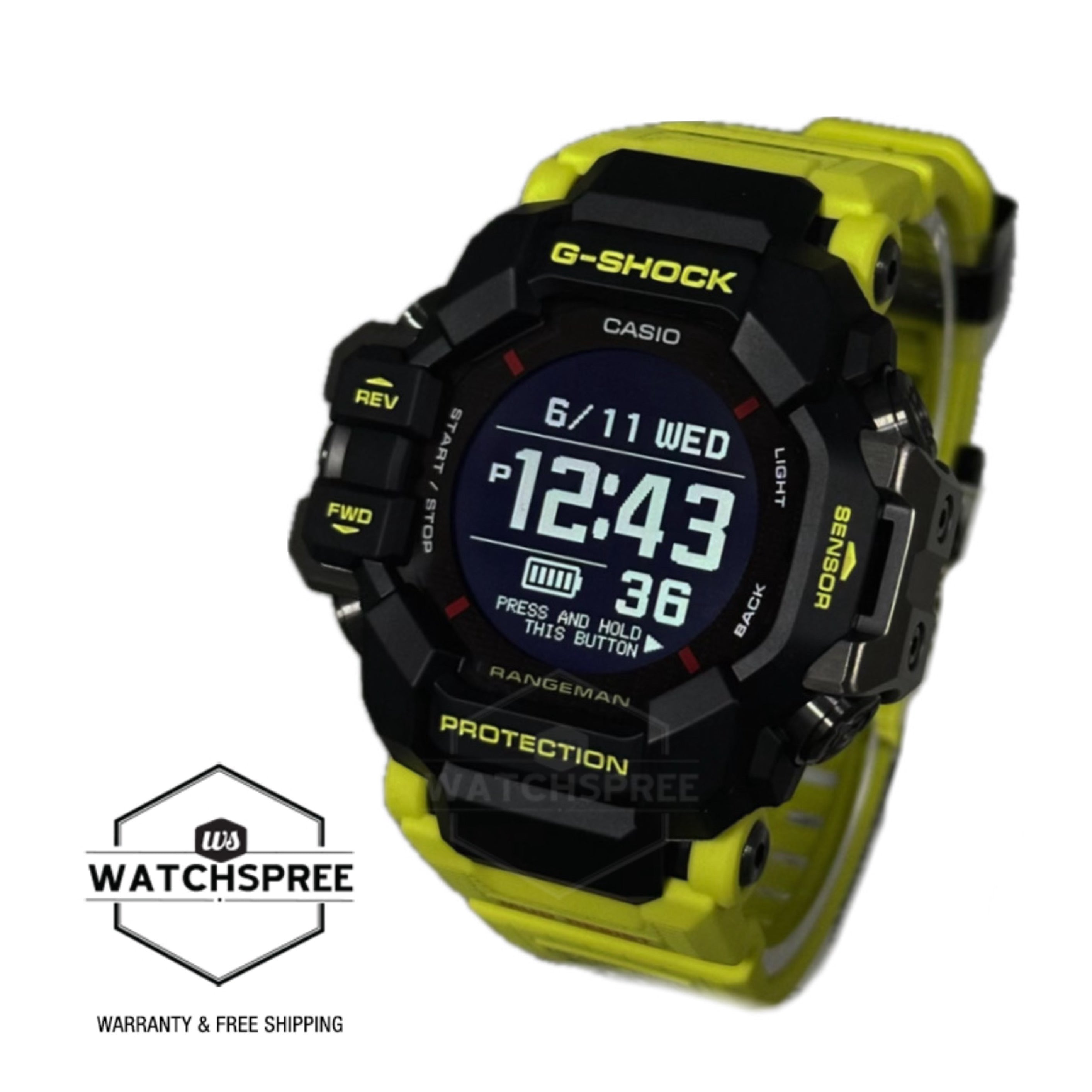 Casio G-Shock Master of G - Land Rangeman 6 Sensors + GPS + Bluetooth Solar Watch GPRH1000RY-1A9 GPR-H1000RY-1A9 GPR-H1000RY-1A9