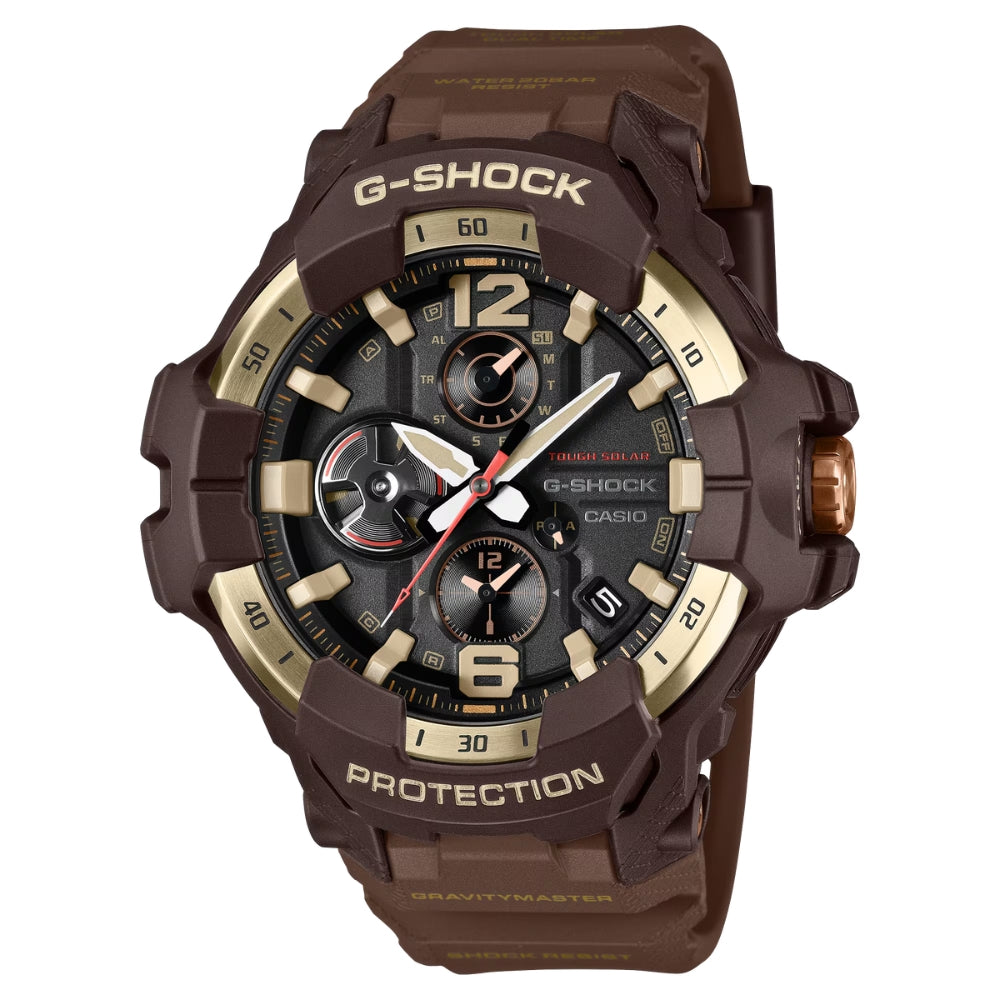 Casio G-Shock MASTER OF G AIR GRAVITYMASTER Master In Horizon Gold Series Bluetooth© Tough Solar Bio-Based Dark Brown Resin Band Watch GRB300H-5A GR-B300H-5A