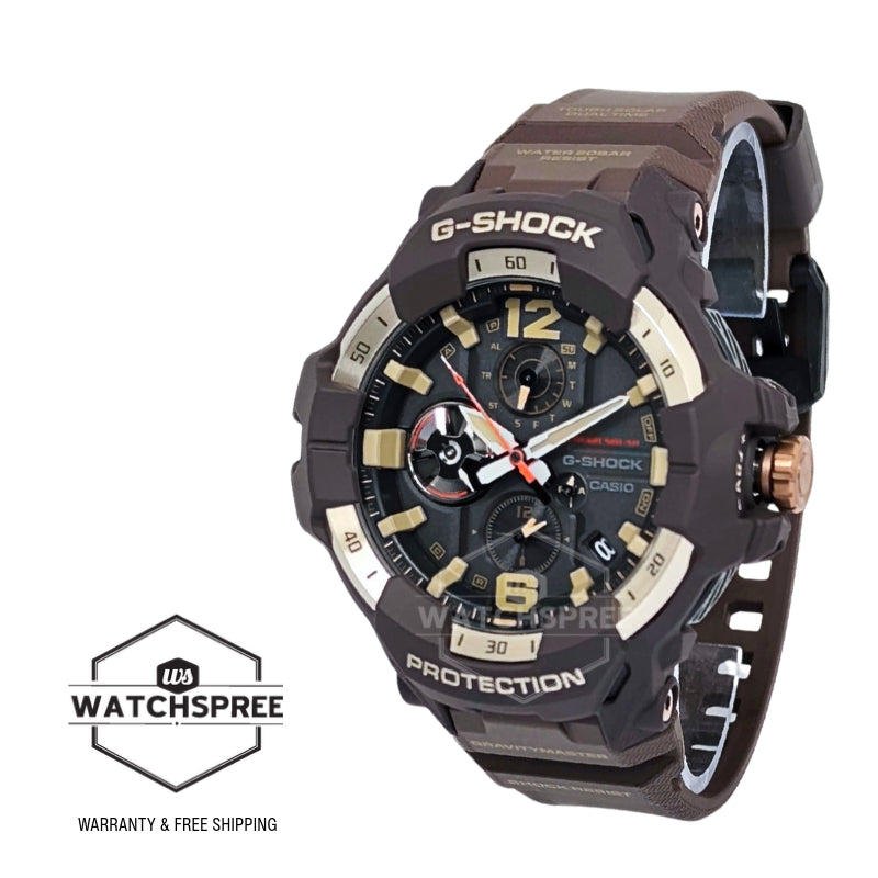 Casio G-Shock MASTER OF G AIR GRAVITYMASTER Master In Horizon Gold Series Bluetooth© Tough Solar Bio-Based Dark Brown Resin Band Watch GRB300H-5A GR-B300H-5A