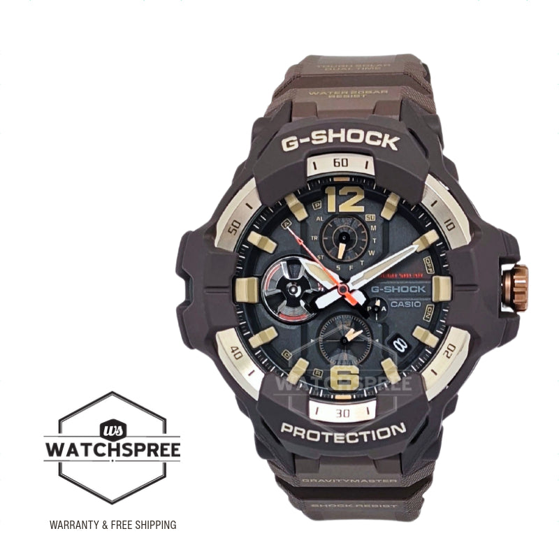 Casio G-Shock MASTER OF G AIR GRAVITYMASTER Master In Horizon Gold Series Bluetooth© Tough Solar Bio-Based Dark Brown Resin Band Watch GRB300H-5A GR-B300H-5A