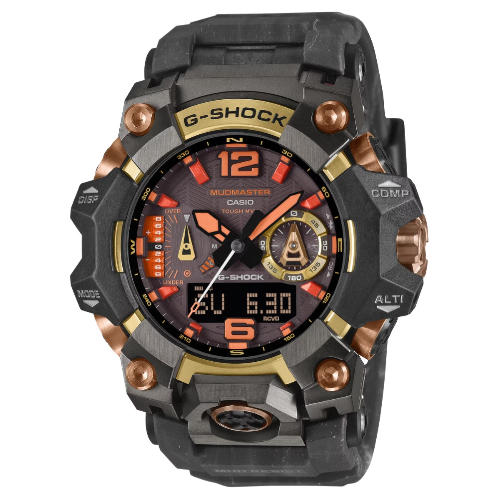 Casio G-Shock MASTER OF G - LAND MUDMASTER Magma Gold Model Bluetooth© Multi Band 6 Triple Sensor Tough Solar Bio-Based Black Resin Band Watch GWGB1000MG-1A9 GWG-B1000MG-1A9