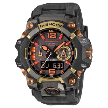Casio G-Shock MASTER OF G - LAND MUDMASTER Magma Gold Model Bluetooth© Multi Band 6 Triple Sensor Tough Solar Bio-Based Black Resin Band Watch GWGB1000MG-1A9 GWG-B1000MG-1A9