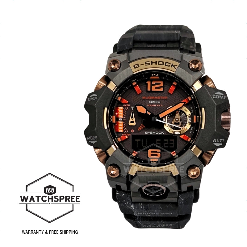 Casio G-Shock MASTER OF G - LAND MUDMASTER Magma Gold Model Bluetooth Multi Band 6 Triple Sensor Tough Solar Bio-Based Black Resin Band Watch GWGB1000MG-1A9 GWG-B1000MG-1A9