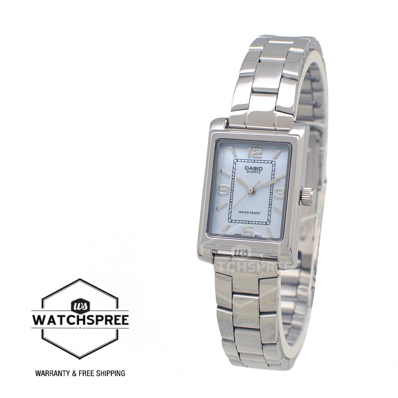 Casio Ladies' Analog Rectangular Mother of Pearl Dial Stainless Steel Band Watch LTP1234DS-2A LTP-1234DS-2A