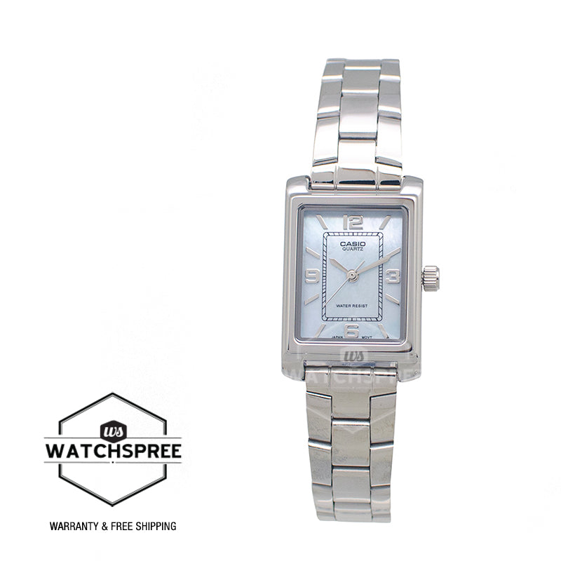 Casio Ladies' Analog Rectangular Mother of Pearl Dial Stainless Steel Band Watch LTP1234DS-2A LTP-1234DS-2A