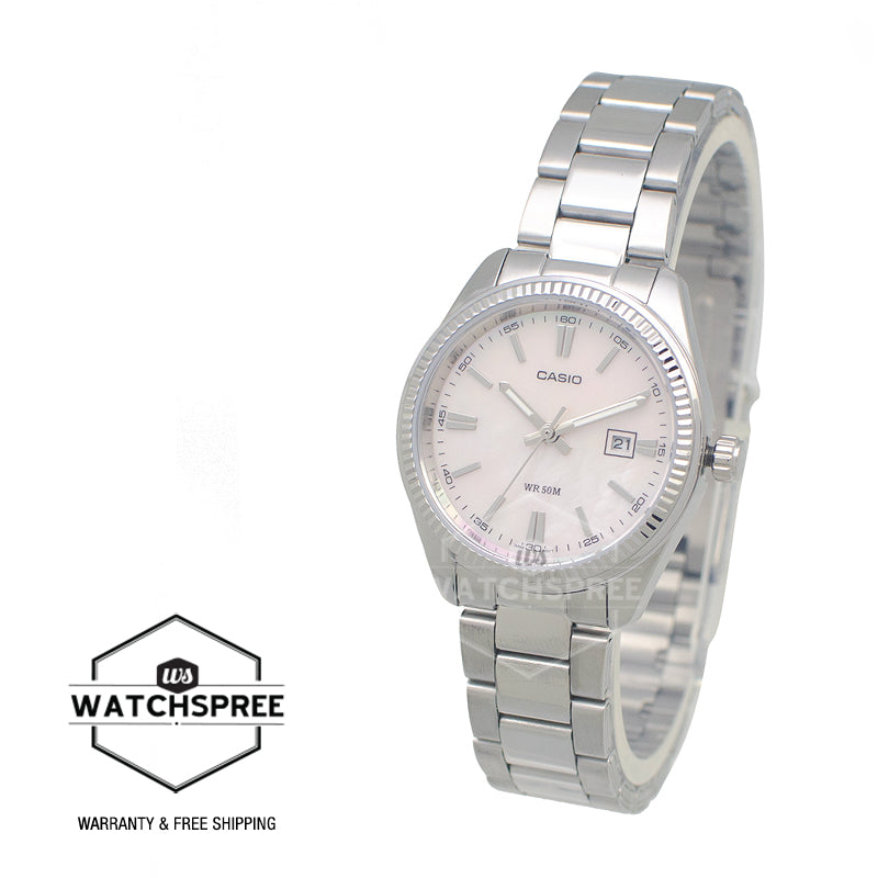 Casio Ladies' Analog Mother of Pearl Dial Stainless Steel Band Watch LTP1302DS-4A LTP-1302DS-4A