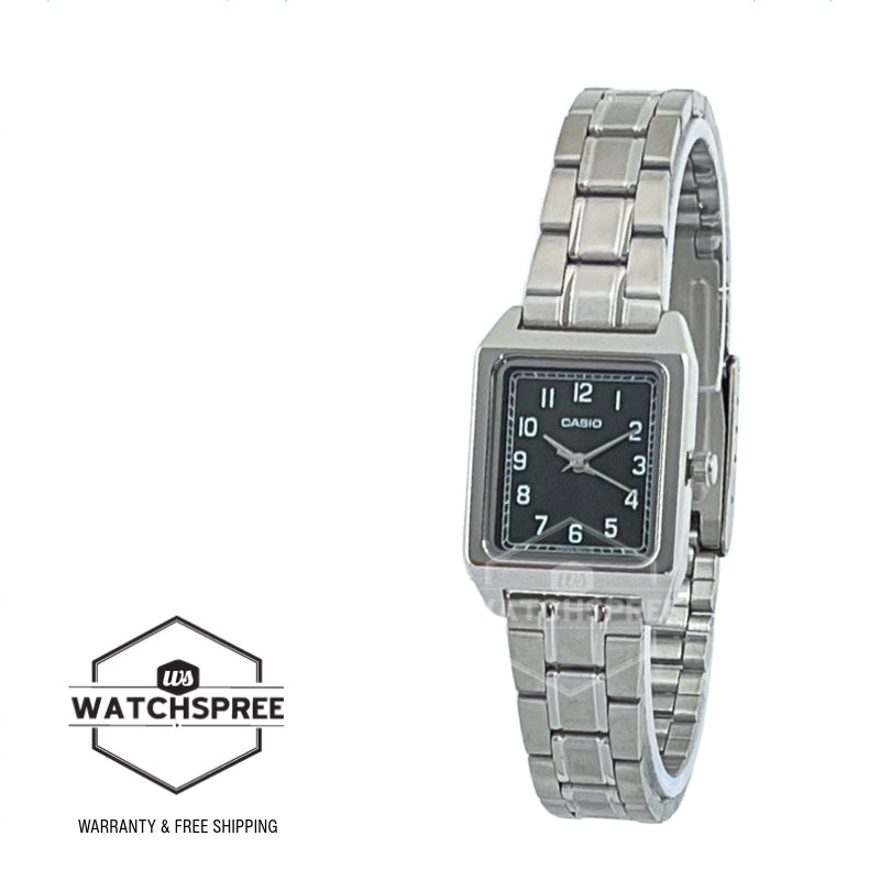 Casio Ladies' Analog Square Dial Stainless Steel Band Watch LTPB150DA-1B LTP-B150DA-1B