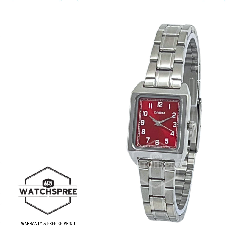 Casio Ladies' Analog Square Dial Stainless Steel Band Watch LTPB150DA-4B LTP-B150DA-4B