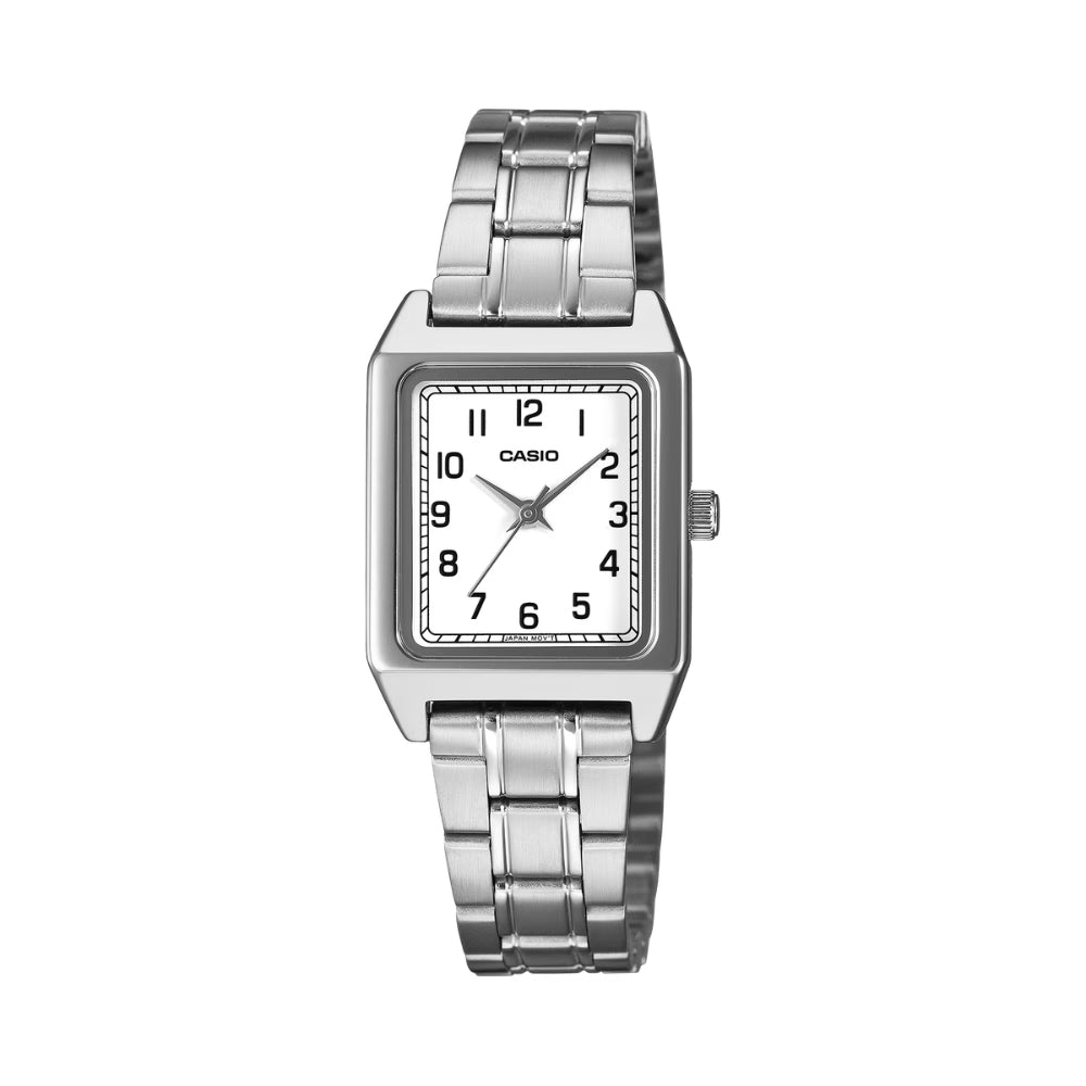 Casio Ladies' Analog Square Dial Stainless Steel Band Watch LTPB150DA-7B LTP-B150DA-7B