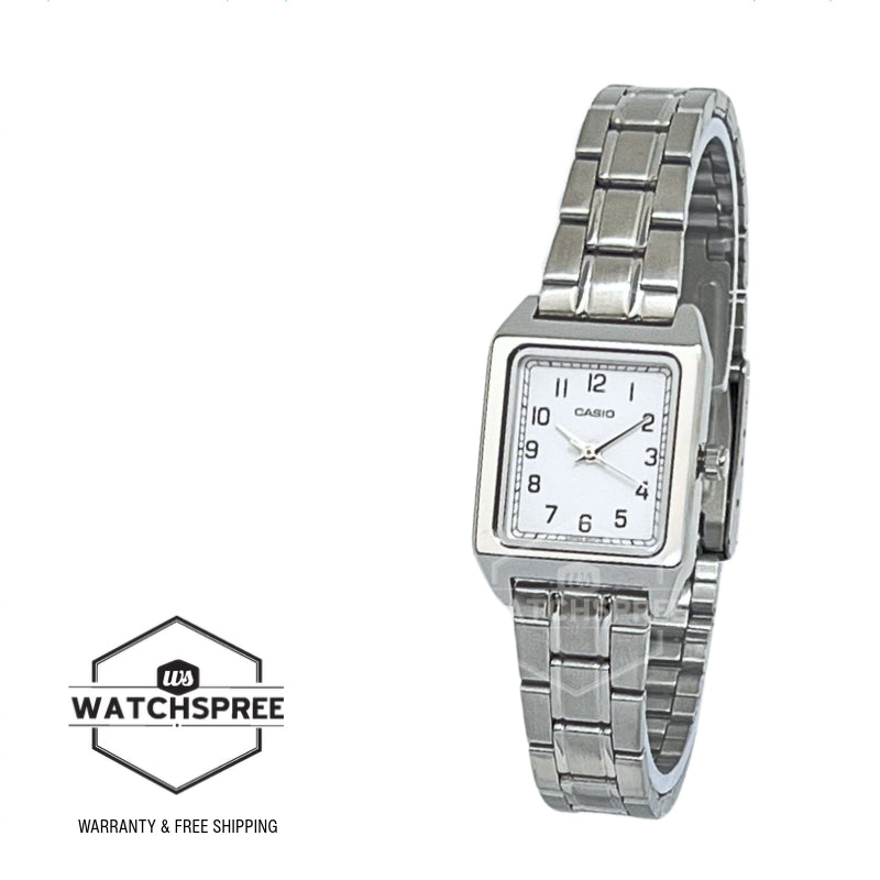 Casio Ladies' Analog Square Dial Stainless Steel Band Watch LTPB150DA-7B LTP-B150DA-7B