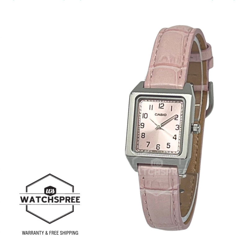 Casio Ladies' Analog Square Dial Pink Leather Strap Watch LTPB150LA-4B LTP-B150LA-4B