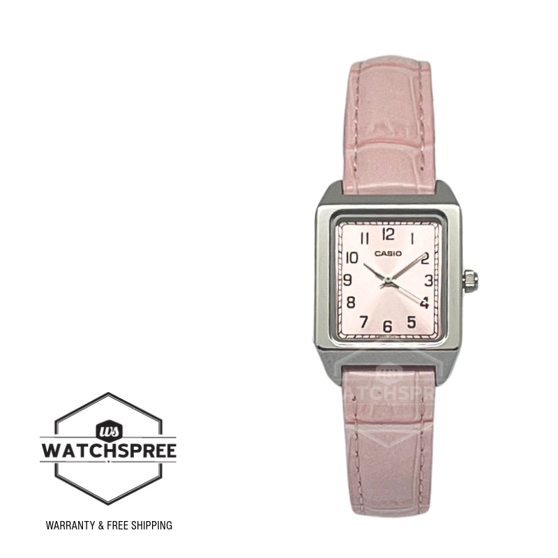 Casio Ladies' Analog Square Dial Pink Leather Strap Watch LTPB150LA-4B LTP-B150LA-4B