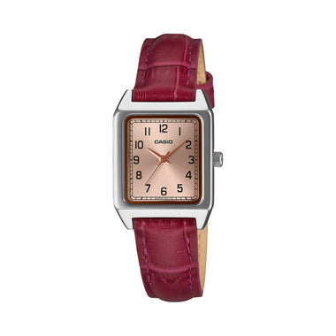 Casio Ladies' Analog Square Dial Red Leather Strap Watch LTPB150LA-4B2 LTP-B150LA-4B2