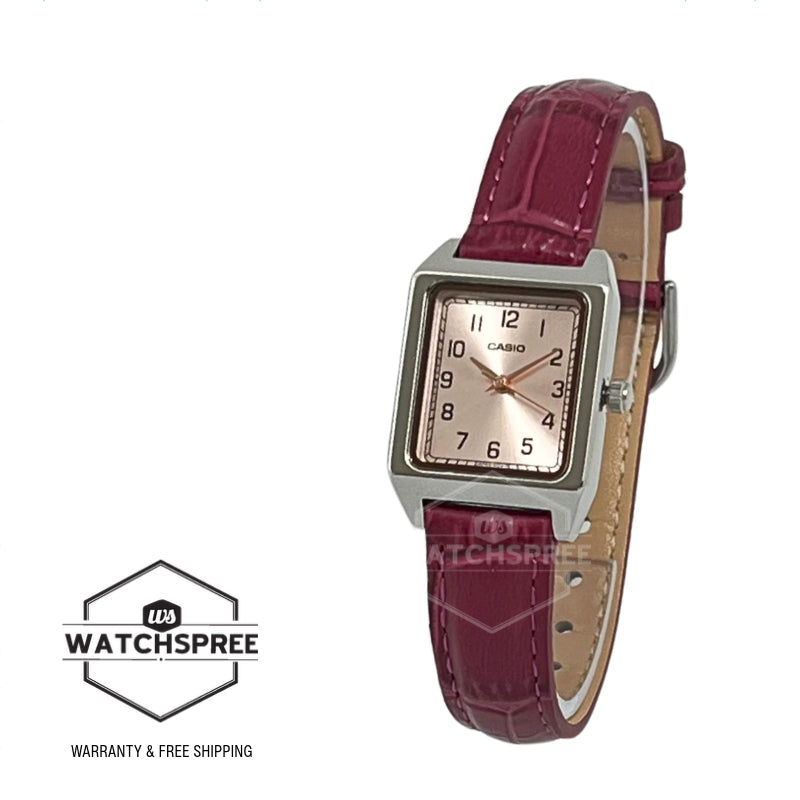 Casio Ladies' Analog Square Dial Red Leather Strap Watch LTPB150LA-4B2 LTP-B150LA-4B2