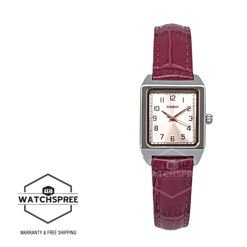 Casio Ladies' Analog Square Dial Red Leather Strap Watch LTPB150LA-4B2 LTP-B150LA-4B2