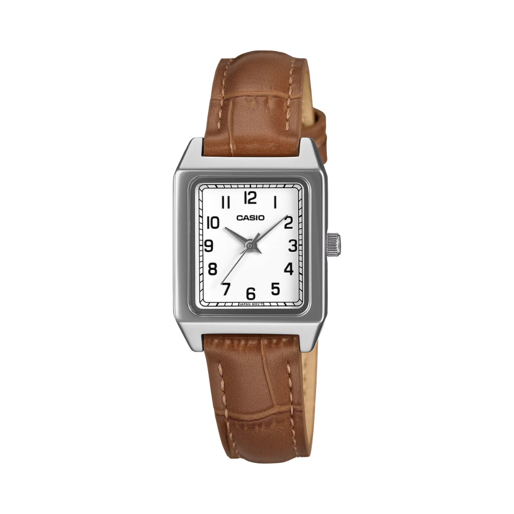 Casio Ladies' Analog Square Dial Brown Leather Strap Watch LTPB150LA-8B LTP-B150LA-8B