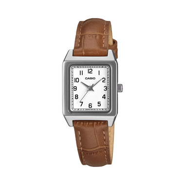Casio Ladies' Analog Square Dial Brown Leather Strap Watch LTPB150LA-8B LTP-B150LA-8B