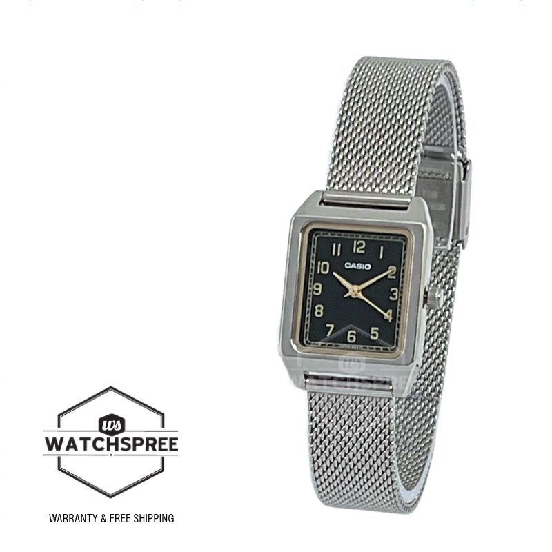Casio Ladies' Analog Square Dial Stainless Steel Mesh Band Watch LTPB150M-1B LTP-B150M-1B