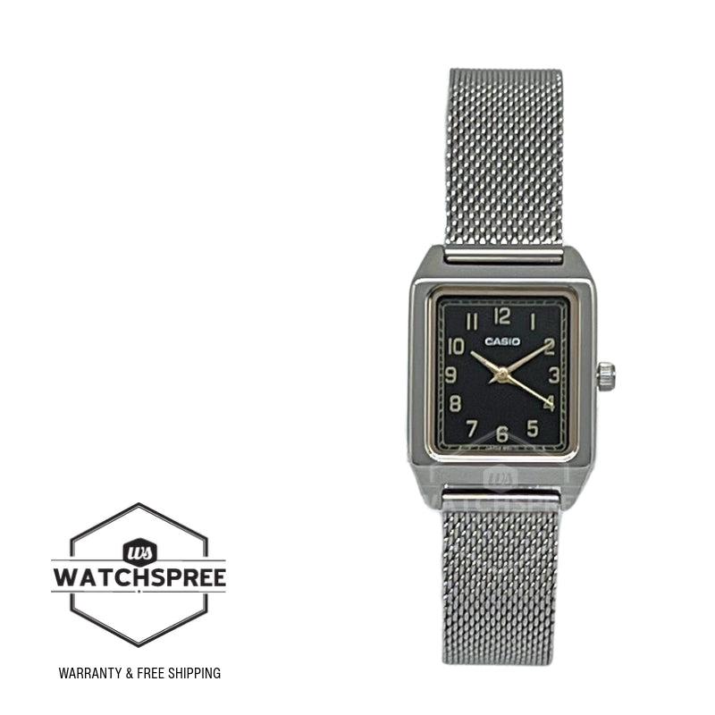 Casio Ladies' Analog Square Dial Stainless Steel Mesh Band Watch LTPB150M-1B LTP-B150M-1B