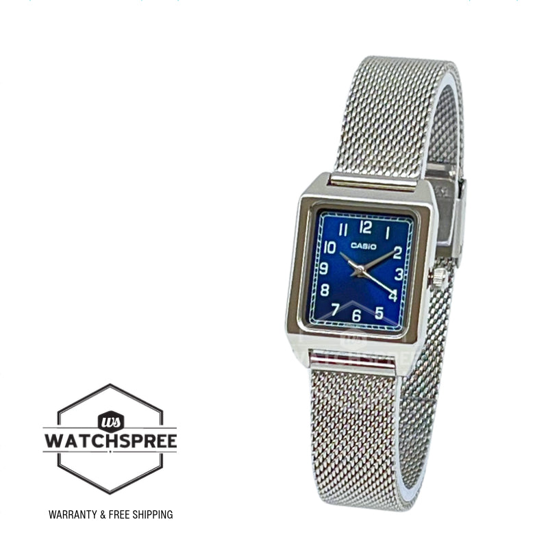 Casio Ladies' Analog Square Dial Stainless Steel Mesh Band Watch LTPB150M-2B LTP-B150M-2B