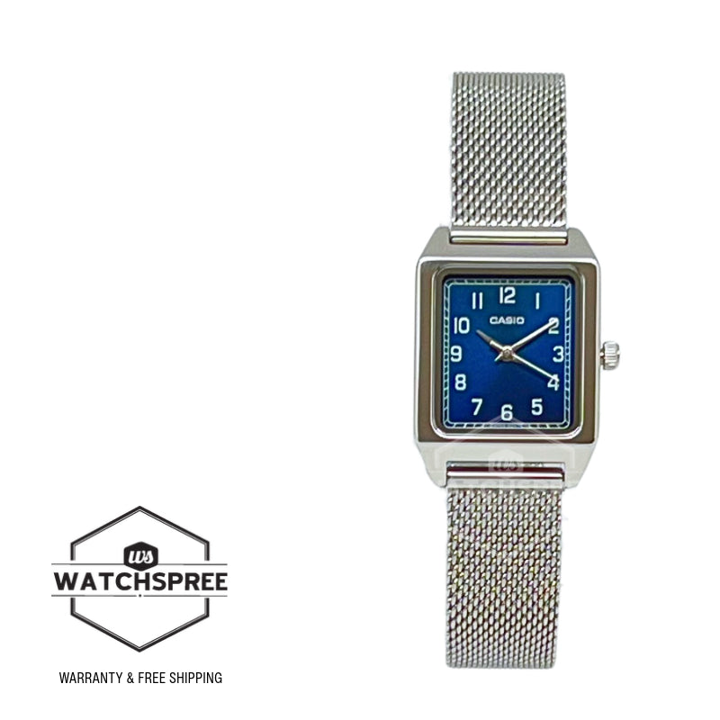 Casio Ladies' Analog Square Dial Stainless Steel Mesh Band Watch LTPB150M-2B LTP-B150M-2B