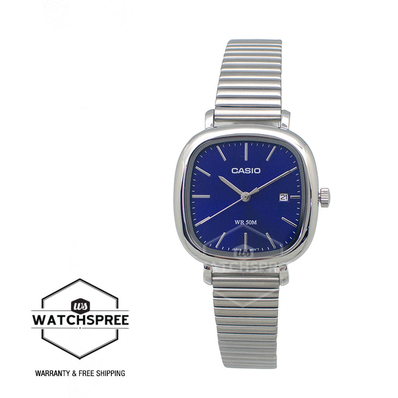 Casio Ladies' Analog Square Dial Stainless Steel Band Watch LTPB166D-2A LTP-B166D-2A