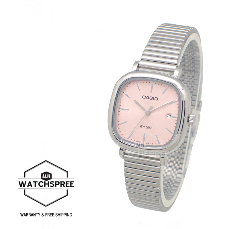 Casio Ladies' Analog Square Dial Stainless Steel Band Watch LTPB166D-4A LTP-B166D-4A