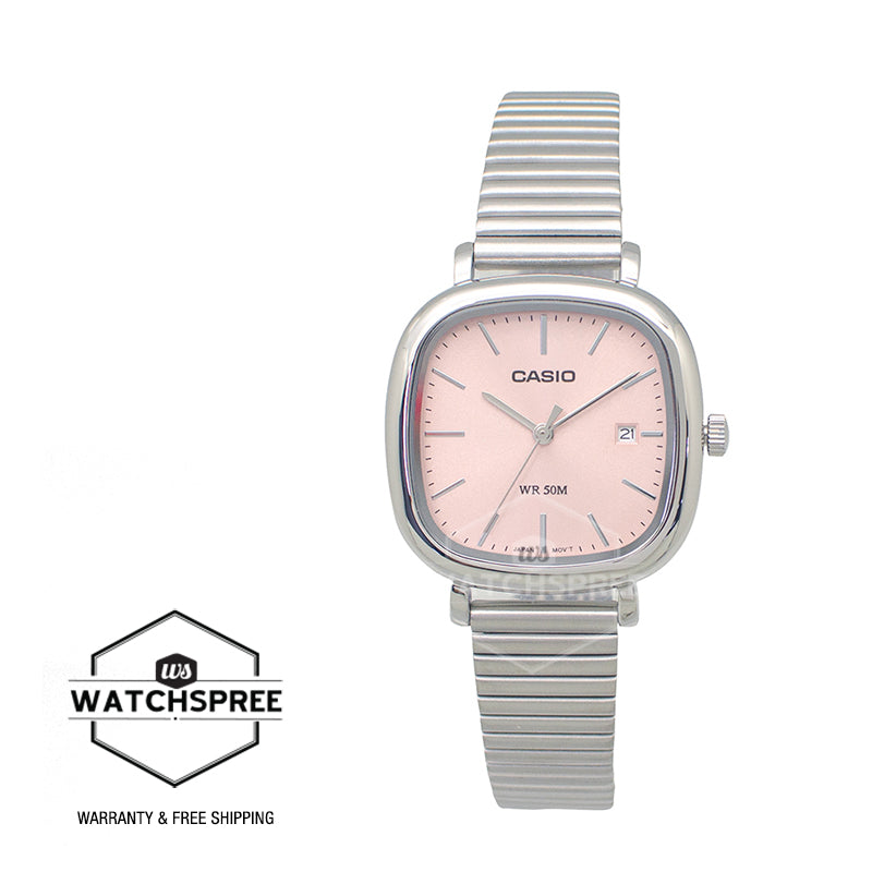 Casio Ladies' Analog Square Dial Stainless Steel Band Watch LTPB166D-4A LTP-B166D-4A