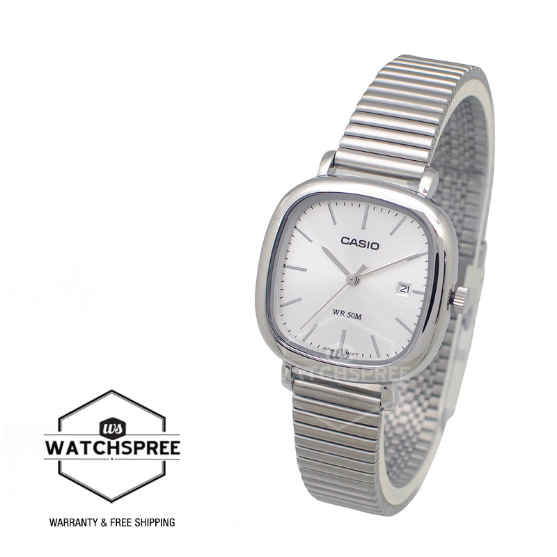 Casio Ladies' Analog Square Dial Stainless Steel Band Watch LTPB166D-7A LTP-B166D-7A