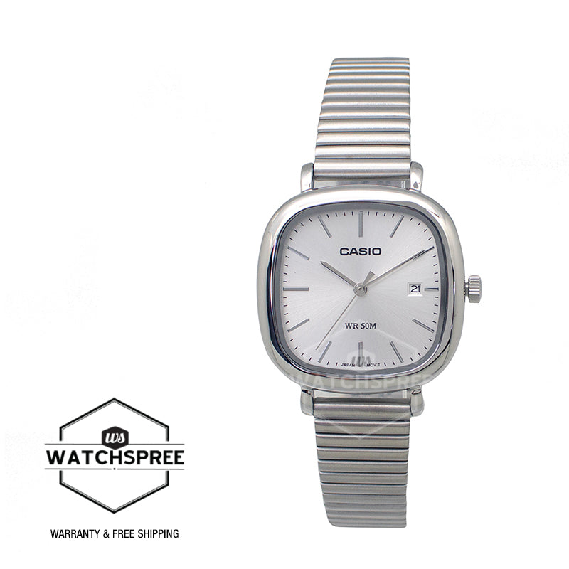 Casio Ladies' Analog Square Dial Stainless Steel Band Watch LTPB166D-7A LTP-B166D-7A