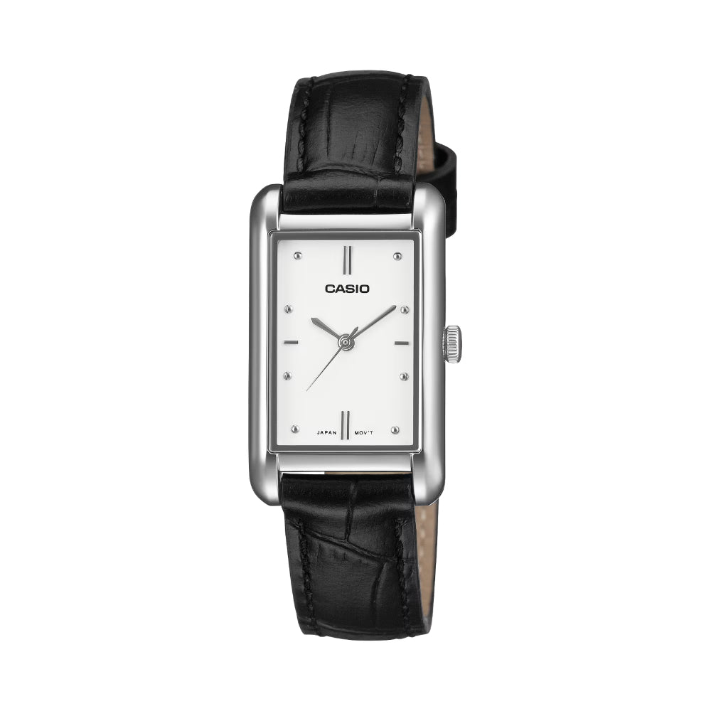 Casio Ladies' Analog Rectangular Dial Black Leather Strap Watch LTPB171L-7A1 LTP-B171L-7A1