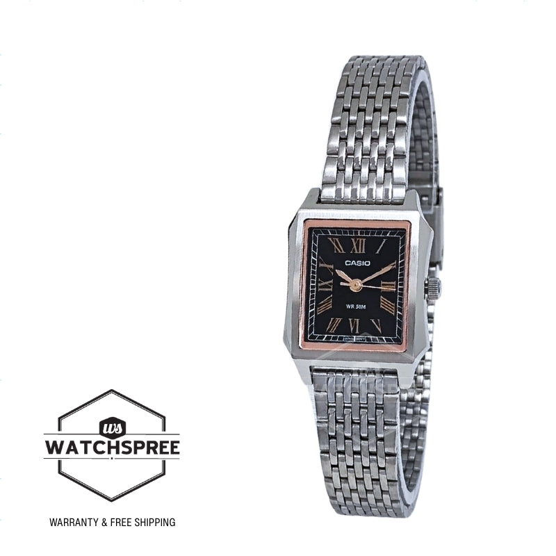 Casio Ladies' Analog Square Dial Stainless Steel Band Watch LTPB190D-1B LTP-B190D-1B